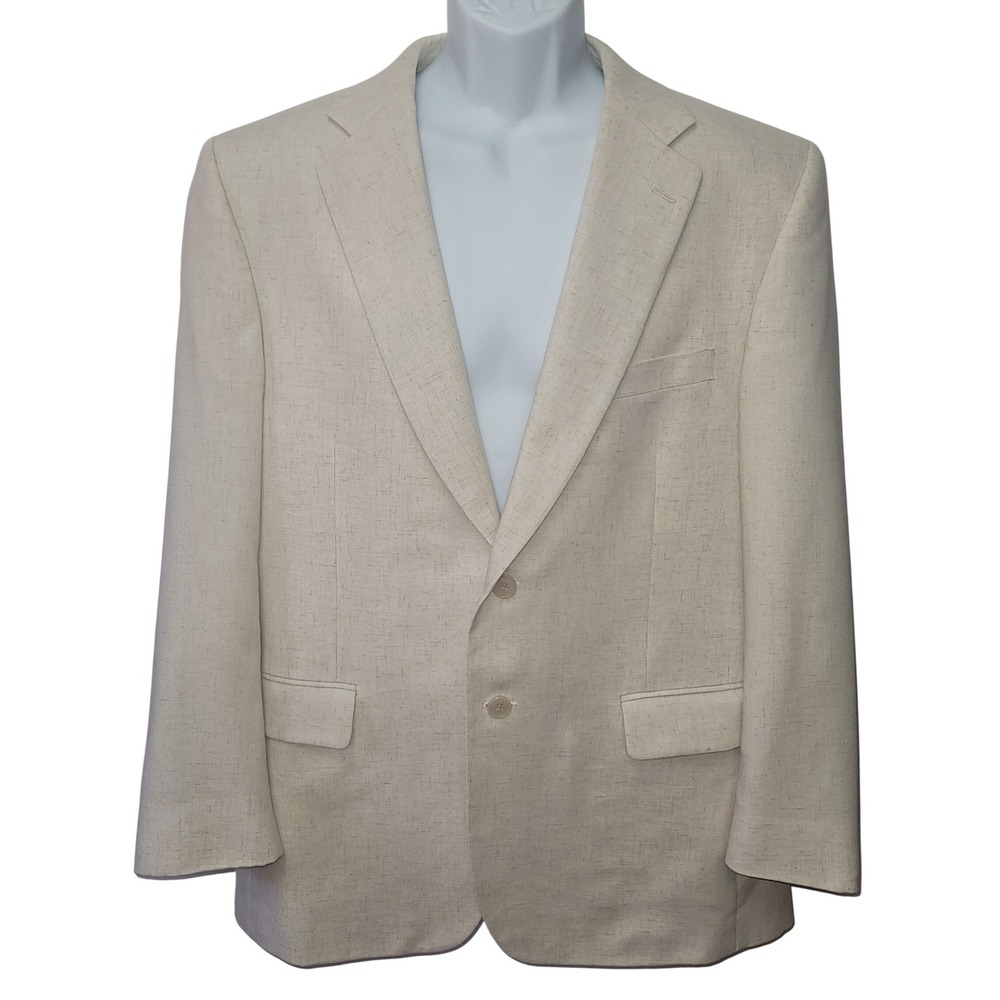 Bert Pulitzer Blazer Mens 44R Beige Linen Blend 2-Button Sport Coat Quiet Luxury
